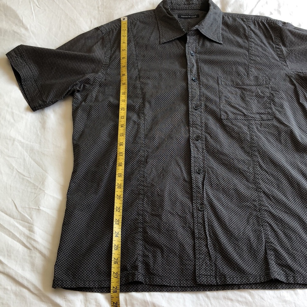 L Kenneth Cole Short Sleeves Button Up Shirt Black Cotton Print Diamond Pattern - Picture 6 of 6